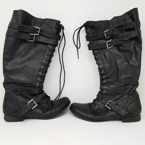 Black Buckle Knee High Boots